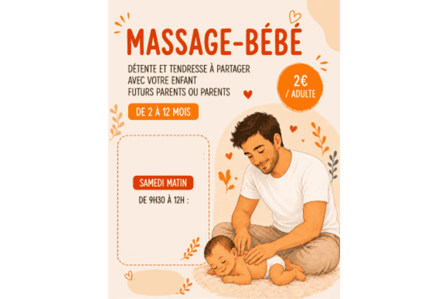 affiche atelier massage bébé papa dos bebe