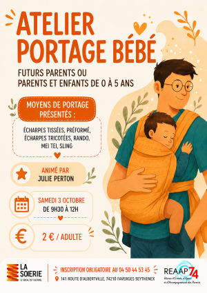 affiche atelier portage bebe papa porte bebe