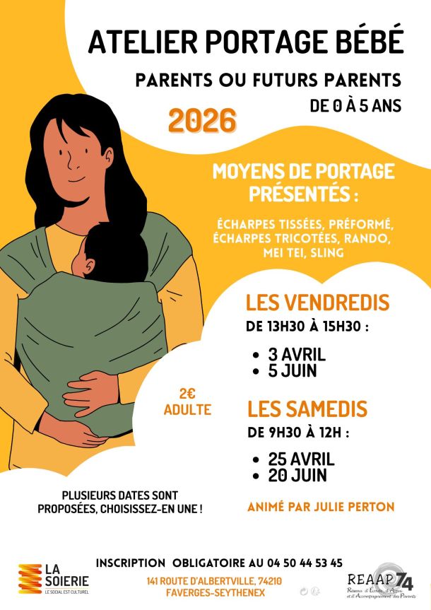 affiche atelier portage bebe maman echarpe