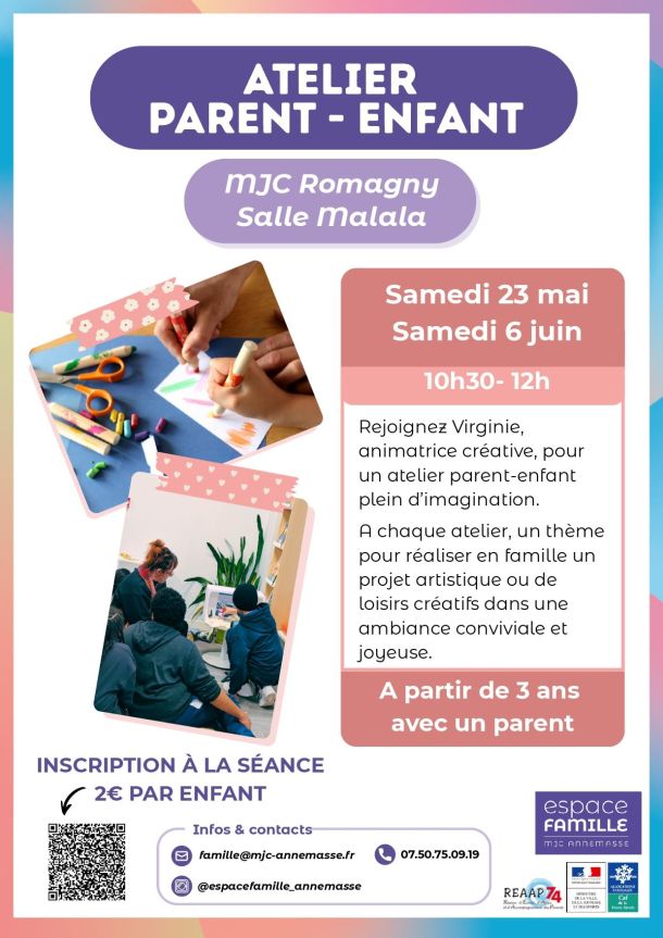Affiche atelier creatif crayons ciseaux couleurs