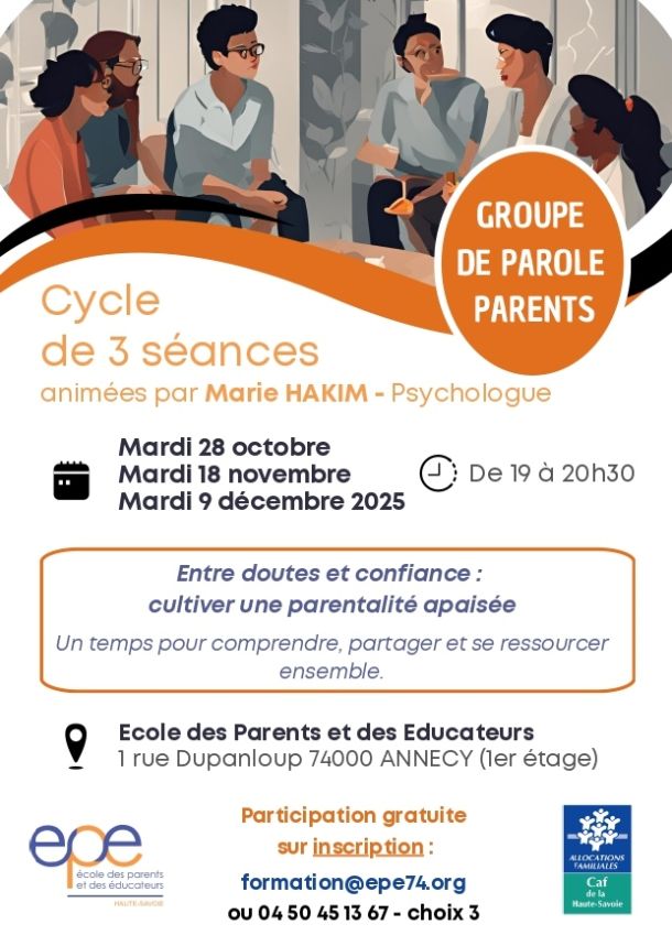 groupe parole parents cycle de 3 séances psychologue visuel orange
